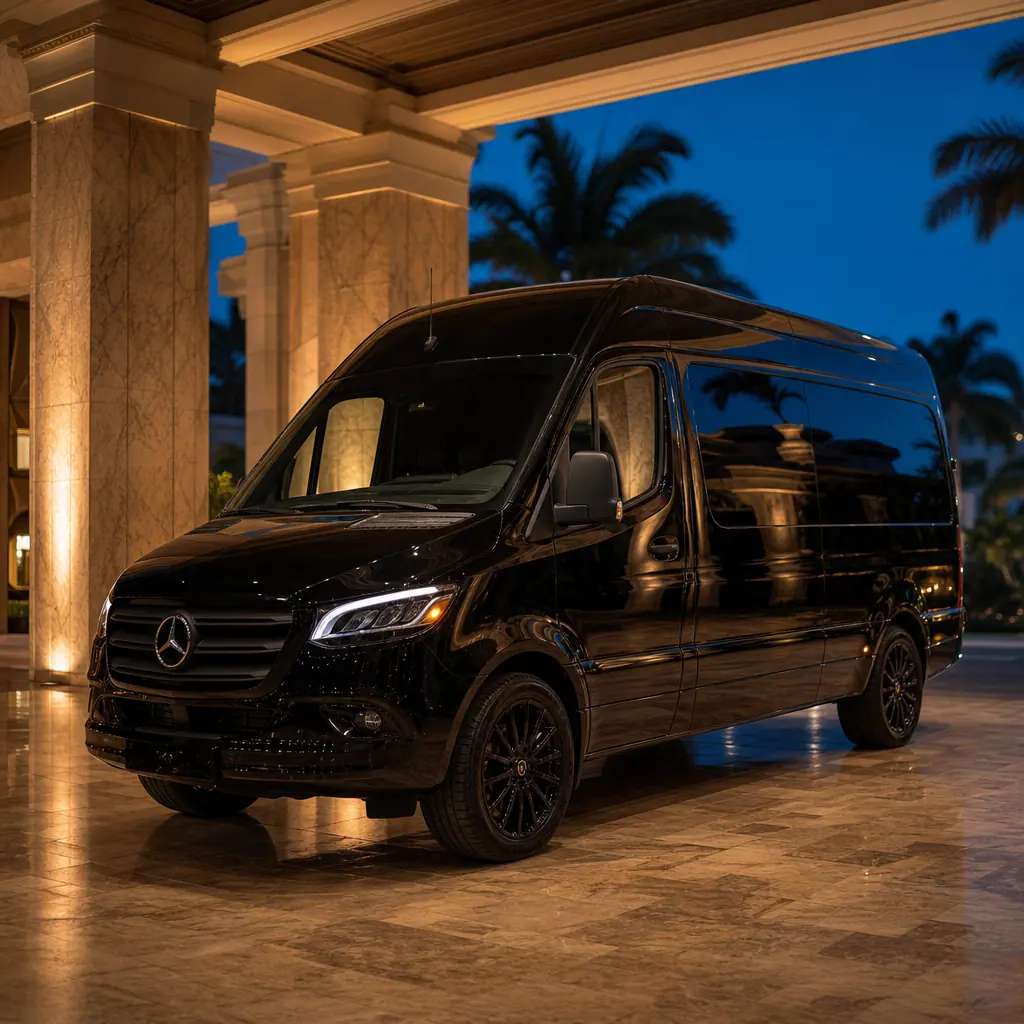 Founder's Signature, a blacked-out Mercedes-Benz Sprinter 2500 Extended with premium alloy rims